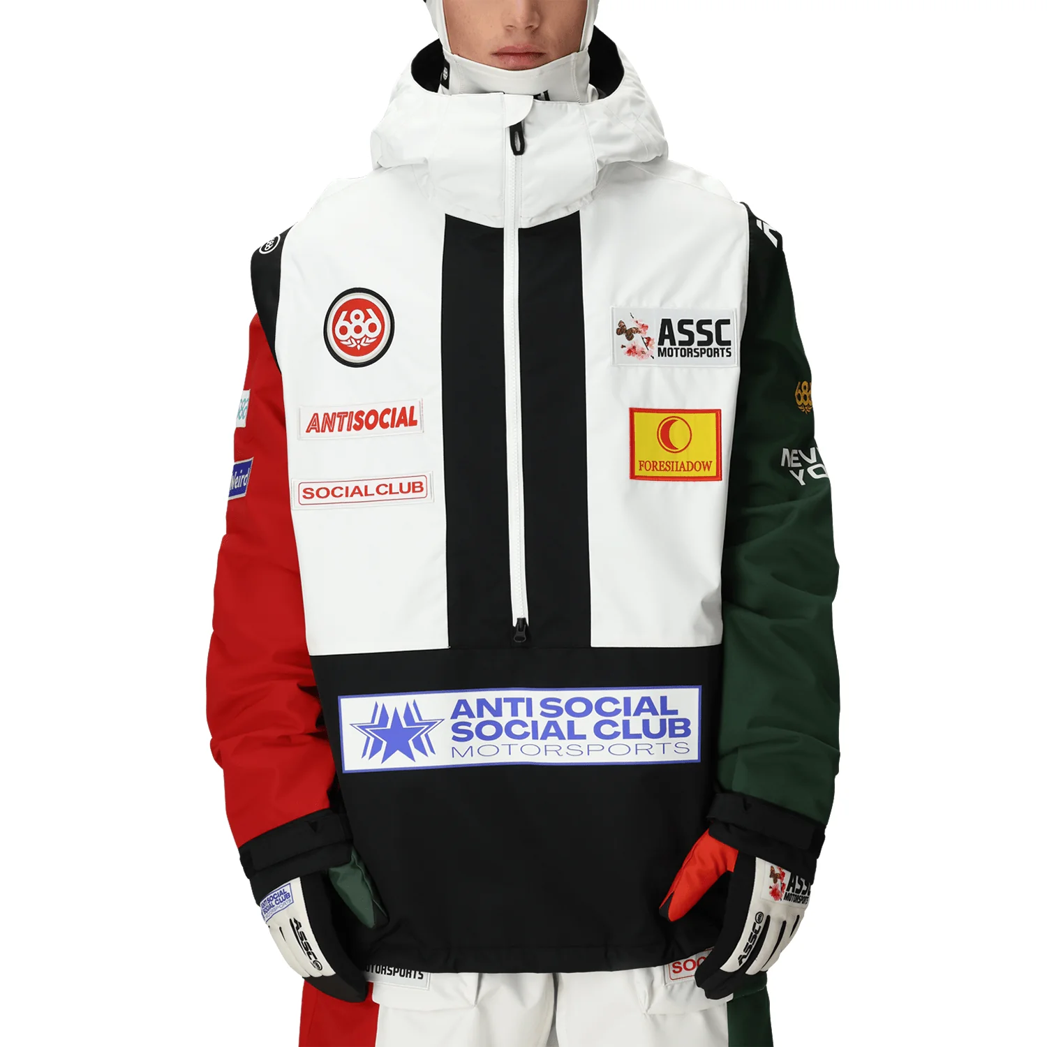 686 Anti Social Social Club Men's F1 Shell Anorak 2026 White Colorblock