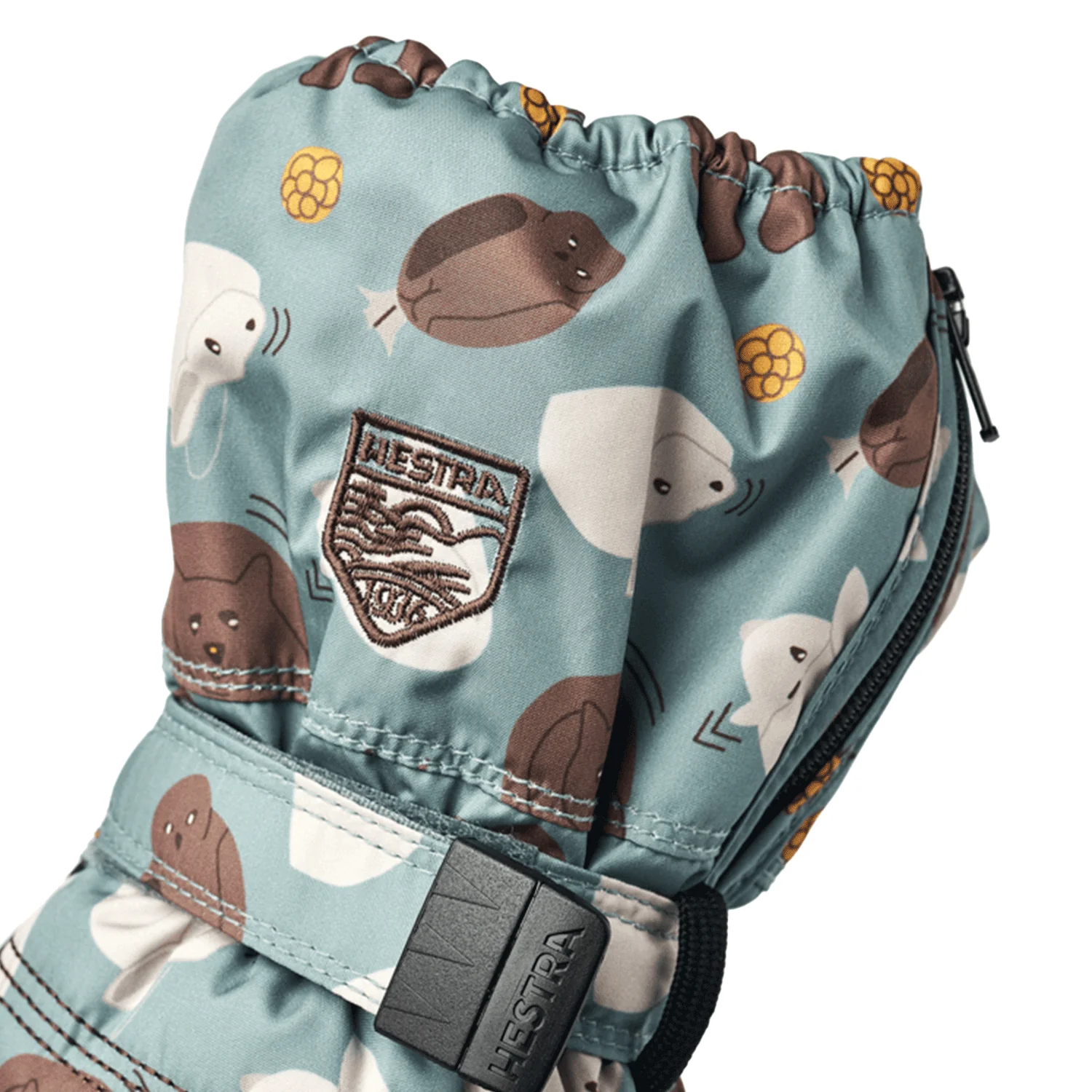 Hestra Kids Baby Zip Long Mitt Sea Blue Print - Image 4