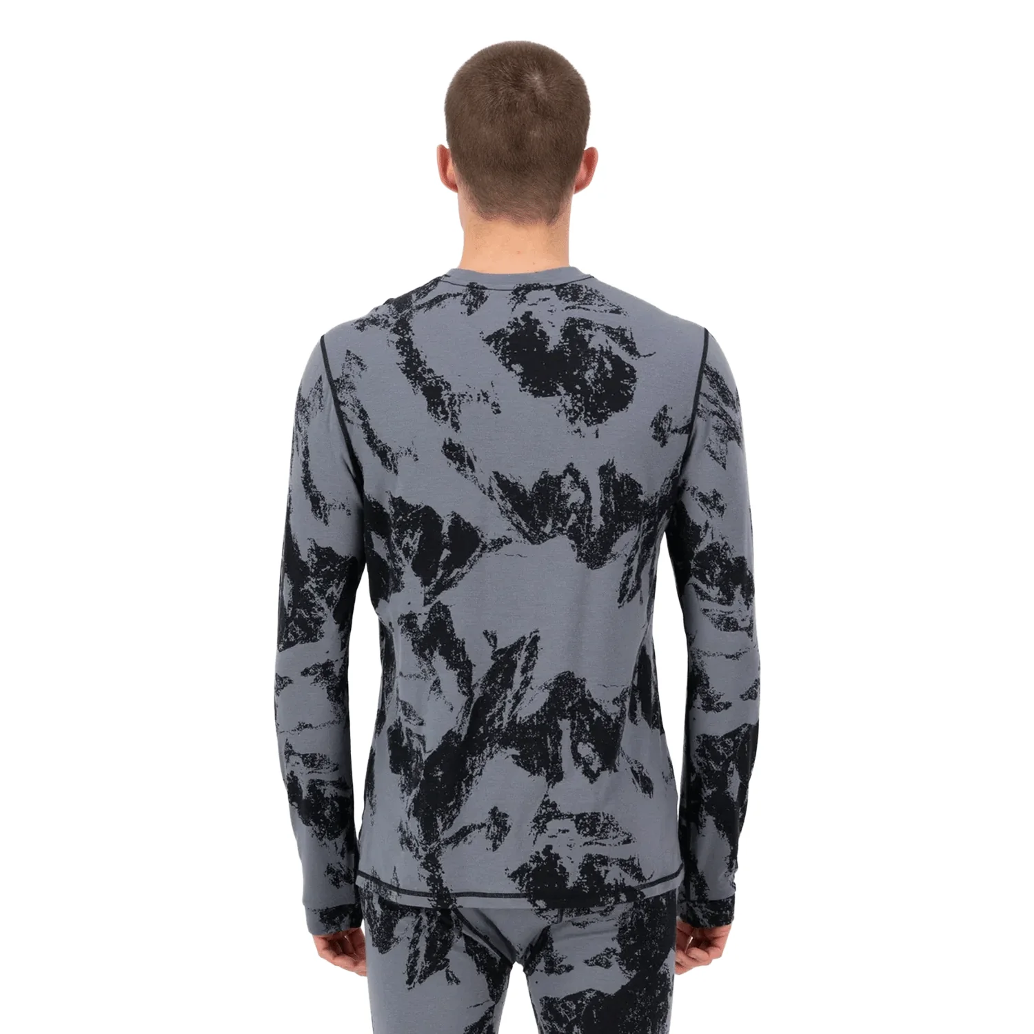 Mons Royale Men's Cascade Merino Long Sleeve Base Layer 2026 Mountain Pixel Grey - Image 2