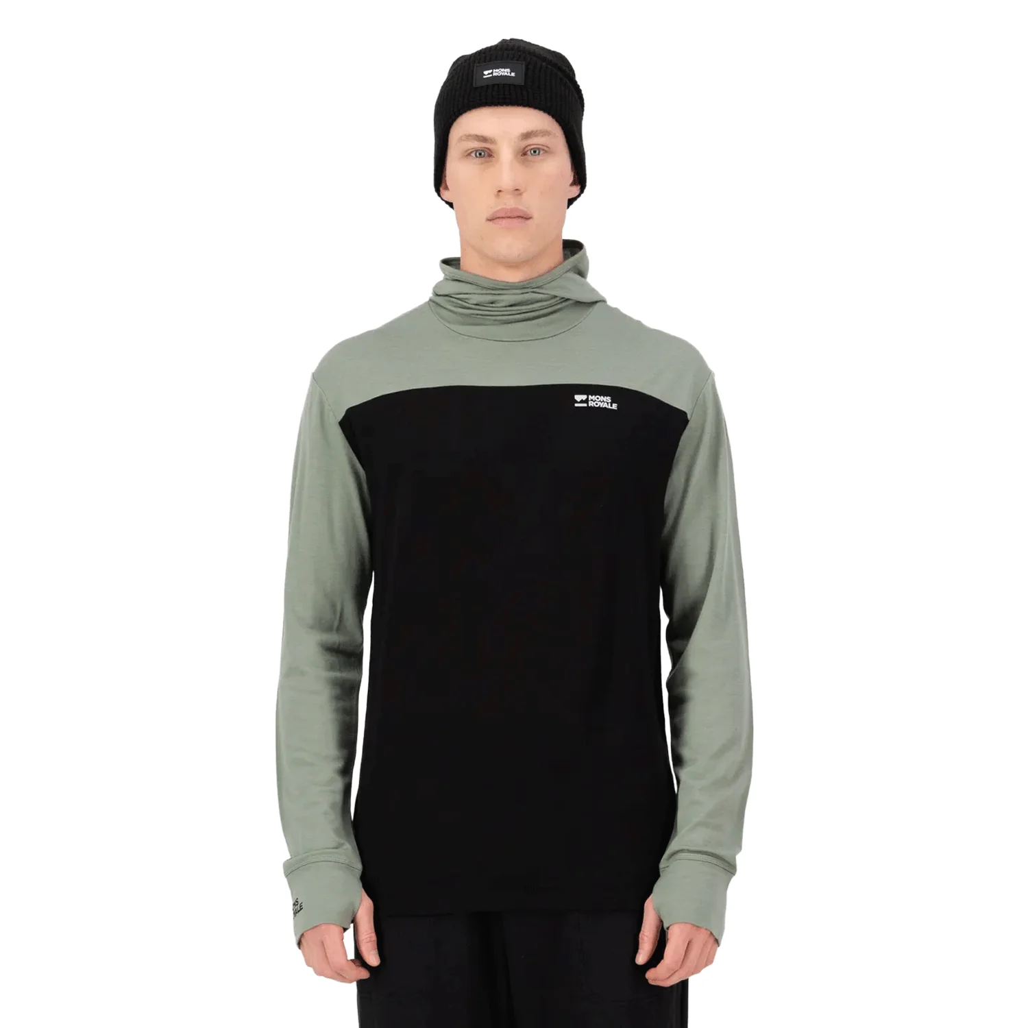 Mons Royale Men's Yotei Merino Powder Long Sleeve Hood 2026 Willow/Black