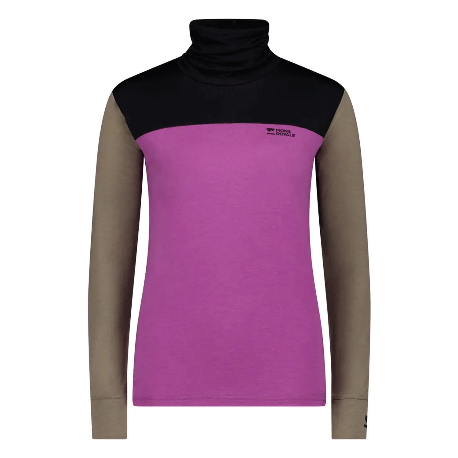 Mons Royale Women's Yotei Merino High Neck Long Sleeve Fleece 2026 Purple Bolt/Walnut/Black - Image 4